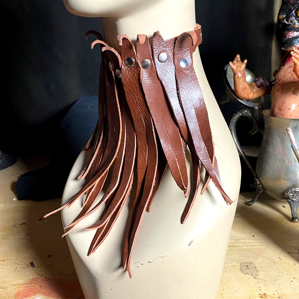 Brown Recycled Thin Leather Choker